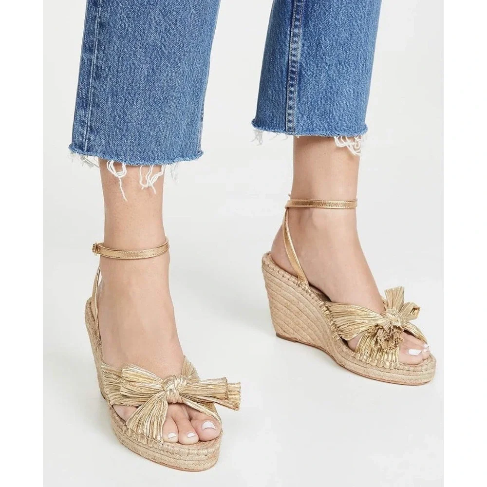 Loeffler Randall Charley Wedge Platform Sandal Espadrilles Gold EU 42 US 11